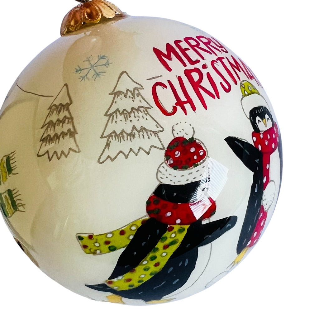 Pier 1 Christmas Hand Painted Glass Merry Christmas Penguin 2019 Ornament