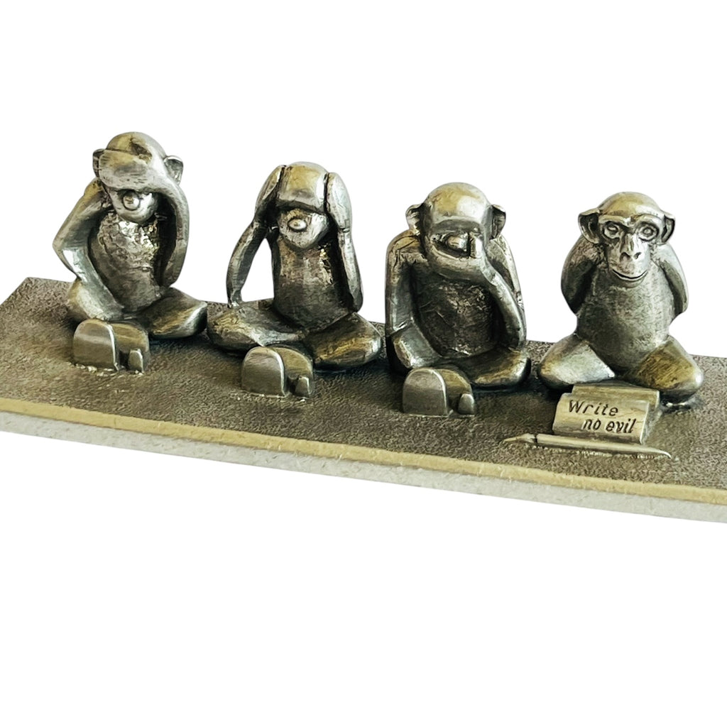 Jac Zagoory Designs Four Monkey Pewter Metal See Hear Speak Write No Evil Pen Holder