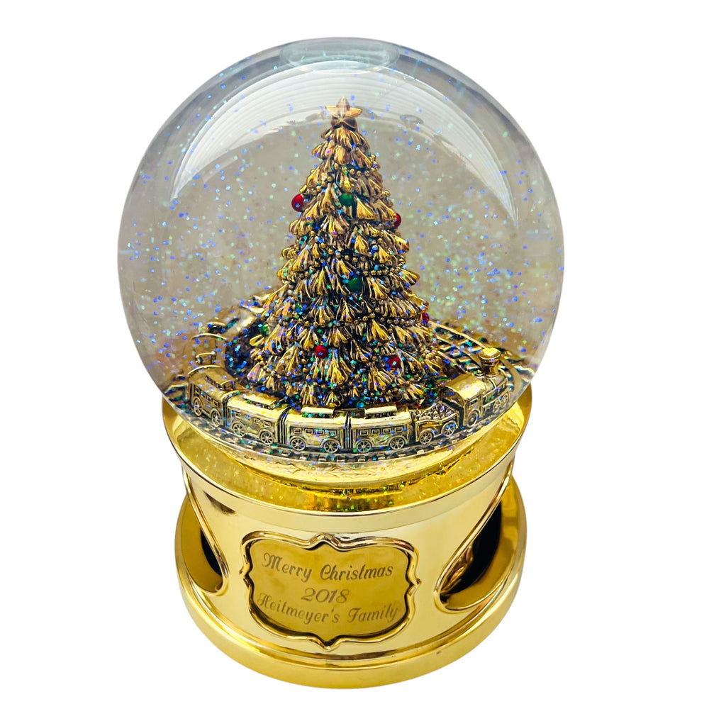 THINGS REMEMBERED Gold Tree and Train Musical Snow Globe