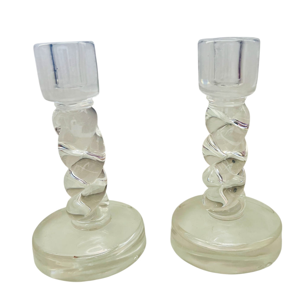 Steuben Crystal Braided Twist Candlestick Candleholder-A Pair -Damaged