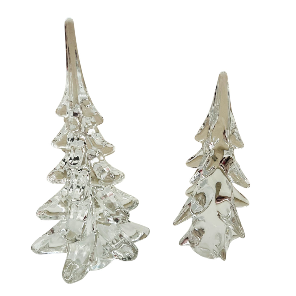 Set of Two Vintage Crystal Christmas Trees Modern Art Glass