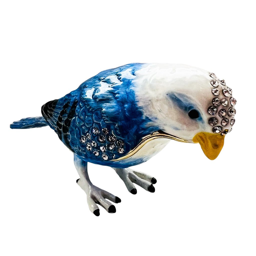 Vintage Bird Enamel Rhinestone Crystals Embellished Hinged Trinket Box