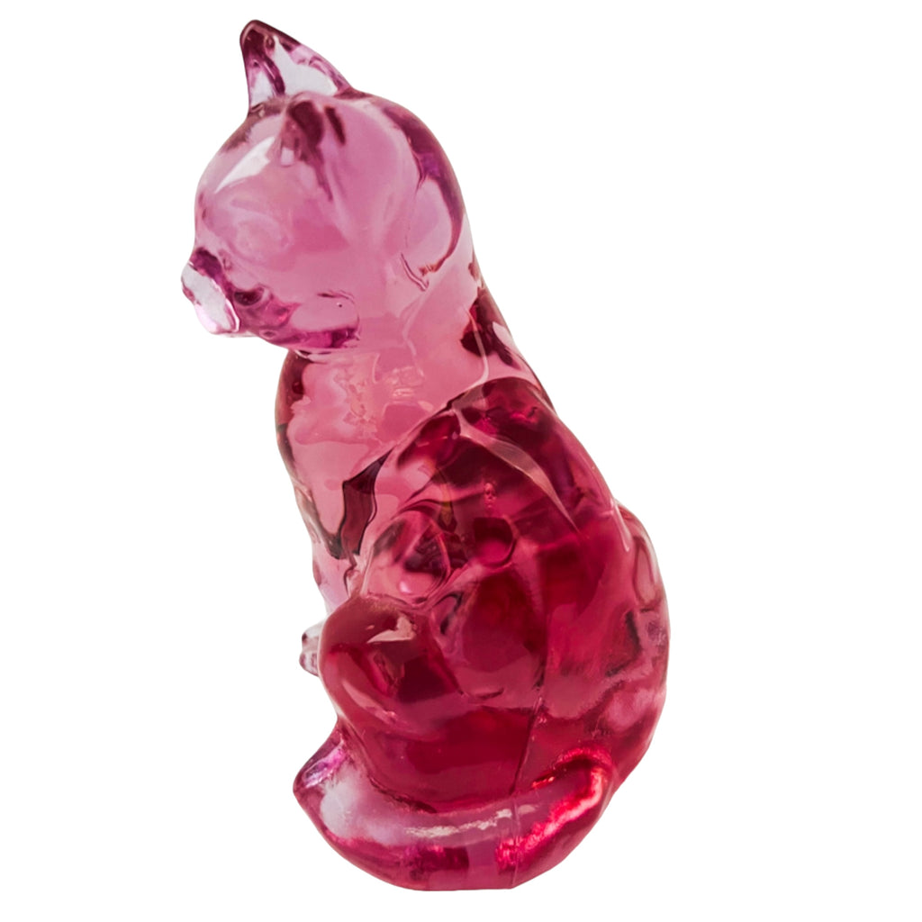Vintage Fenton Art Glass Cranberry Sitting Cat Figurine