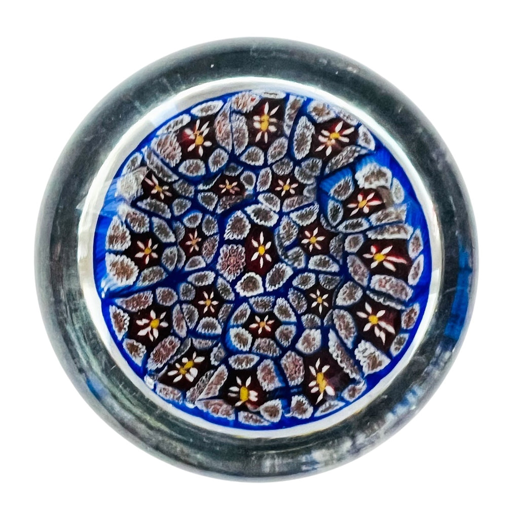 Vintage Murano Art Glass Blue Millefiori Paperweight