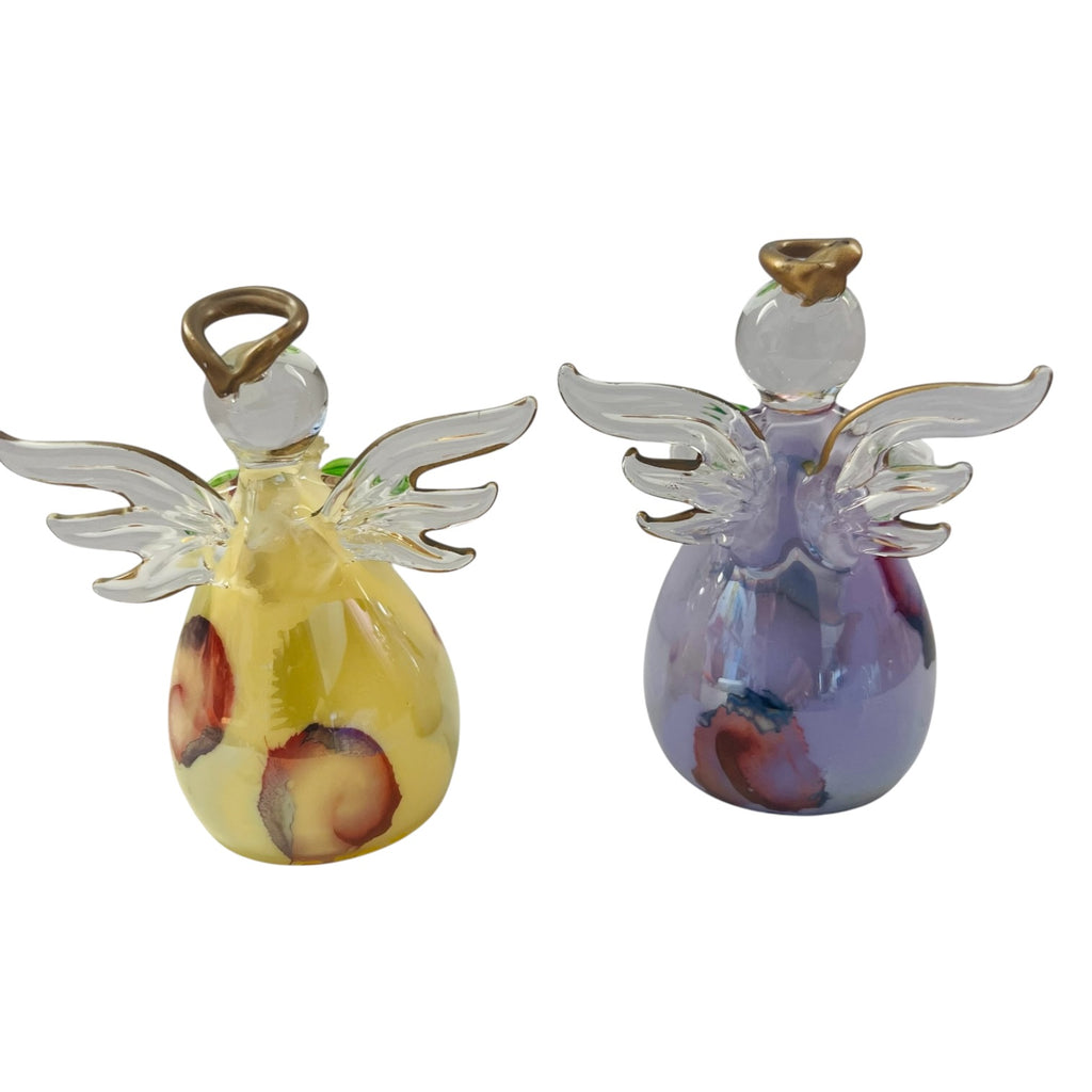 Russ Glass Angel Of The Month Gladiolus Hand Blown Set of 2