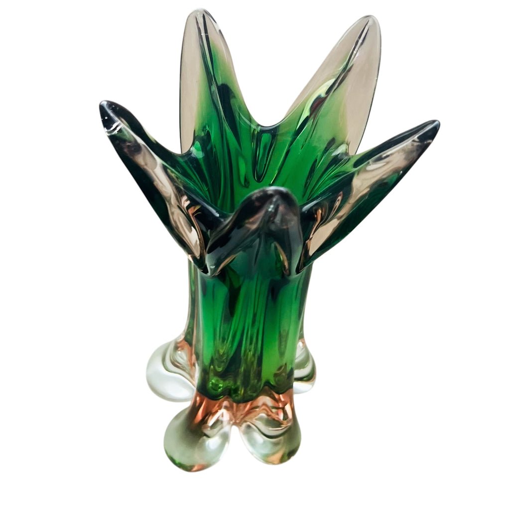 Vintage Murano Swung Pink Green Art Glass Vase