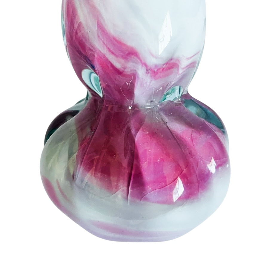 Vintage MCM Art Glass Pink White Swung Vase