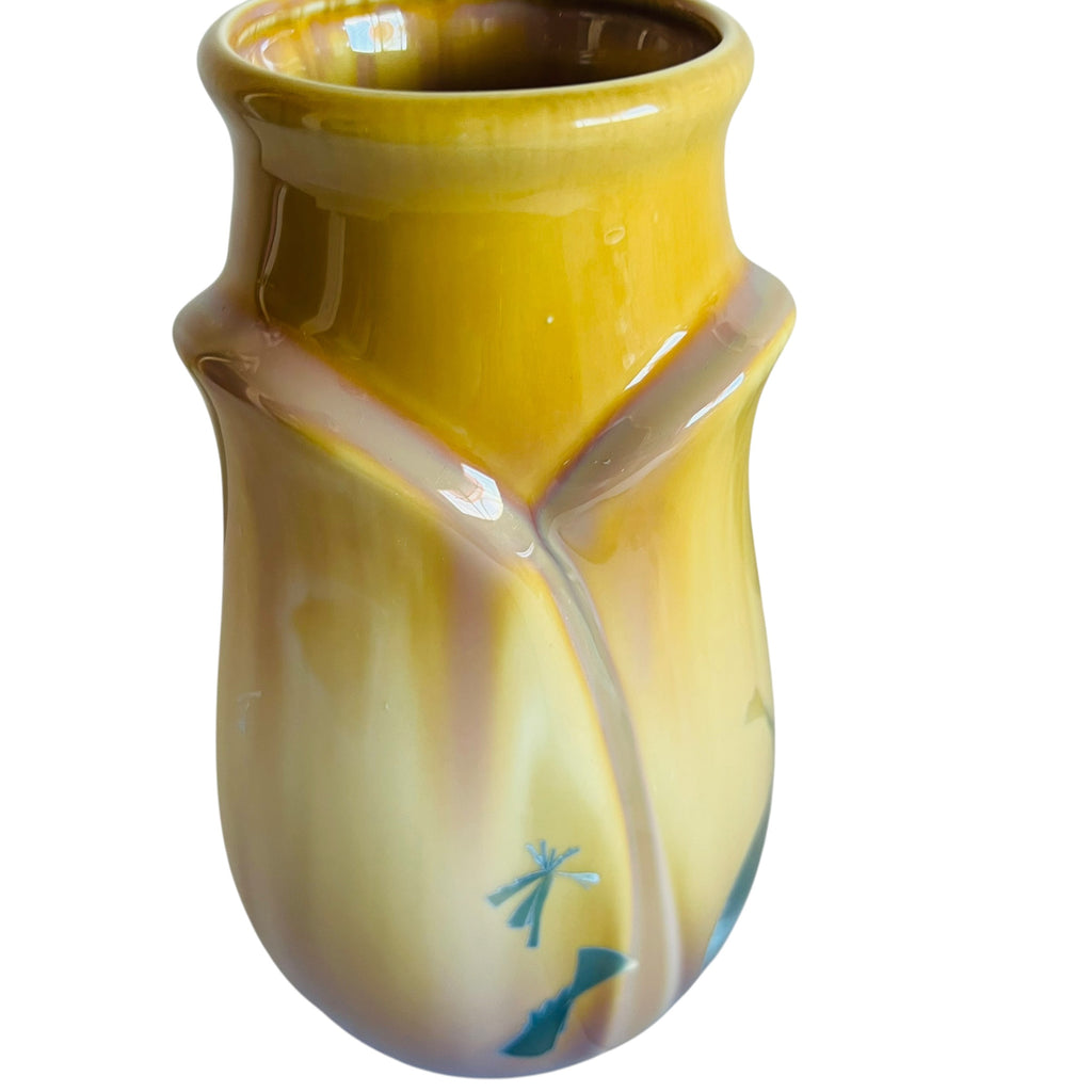 Studio Art Gloss Yellow Blue Tulip Design Vase