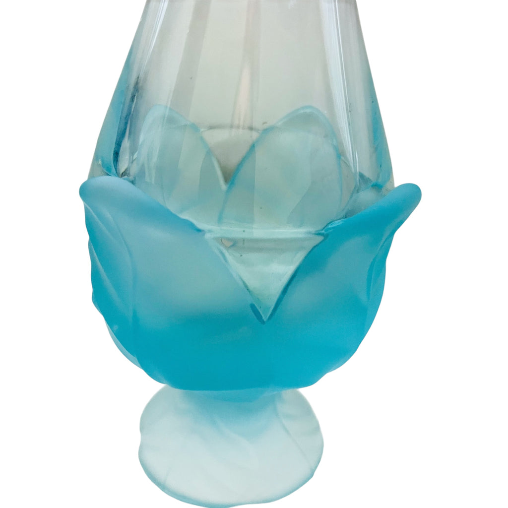 Vintage Viking Spring Blossom Collection Aqua Blue Satin Glass Swung Leaf Vase