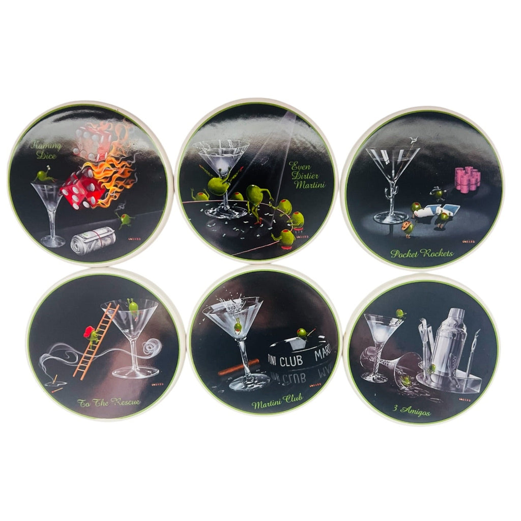 Michael Godard Santa Barbara Ceramics Olive Party Art Coasters