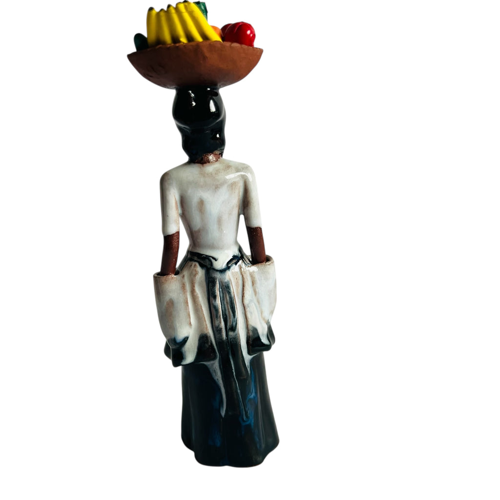 Vintage Jamaican Island Girl Sculpture Fruit Basket Caribbean Figure