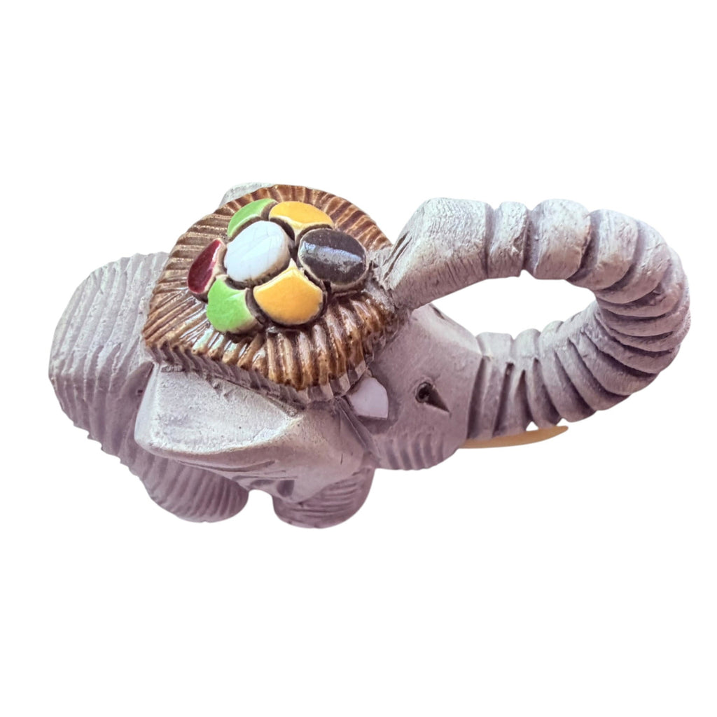 Vintage Sculptured Clay Artesania Rinconada Elephant Figurine w Headdress