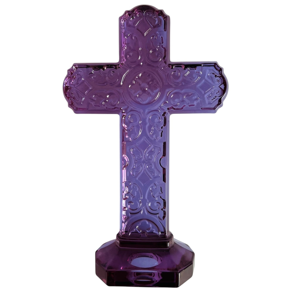 Religious Cross Standing Purple Crystal Art Glass Statue