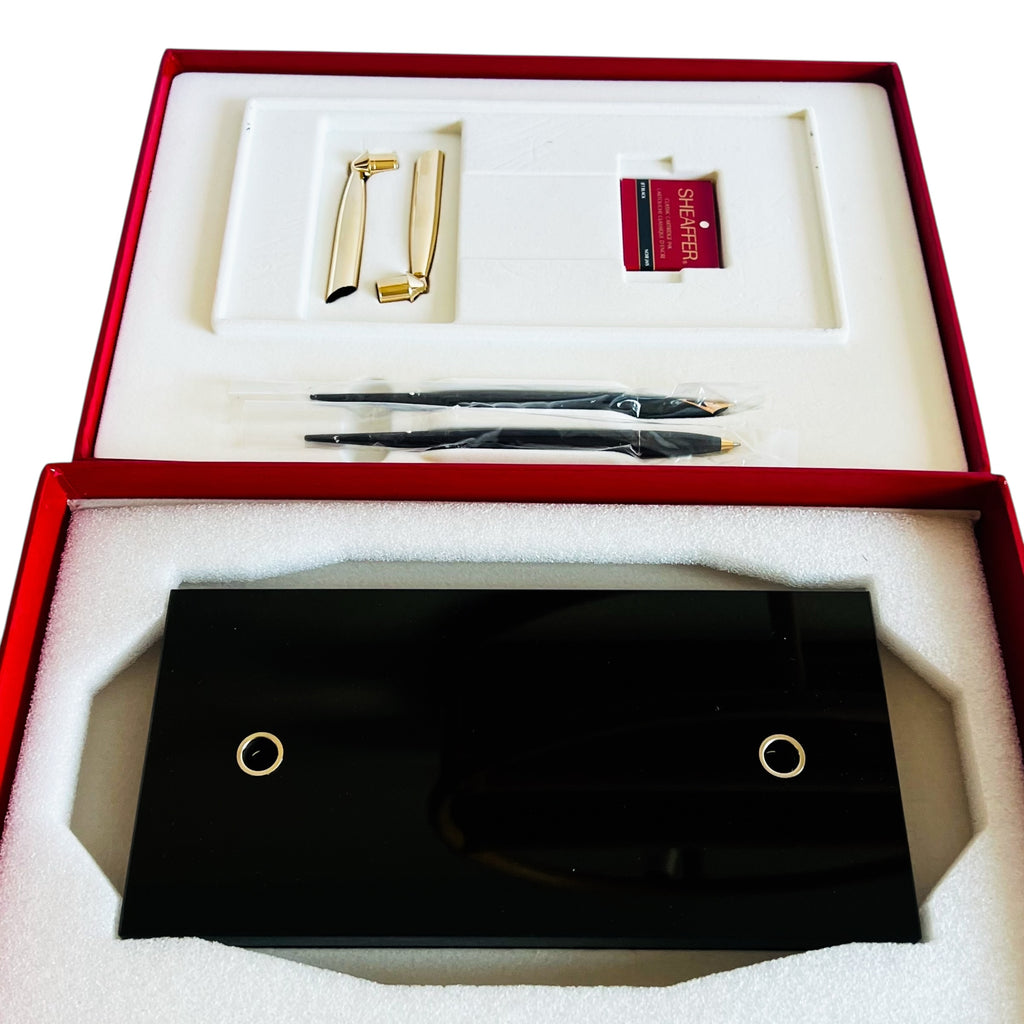 Sheaffer J15 Fountain Pen and Ballpoint Desk Set - Black Jet Crystal Base