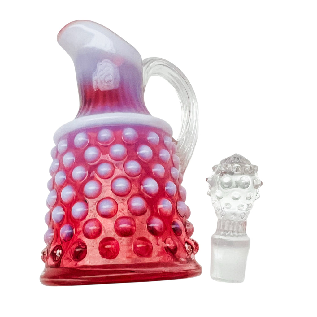Vintage Cranberry Opalescent Hobnail Cruet With Stopper