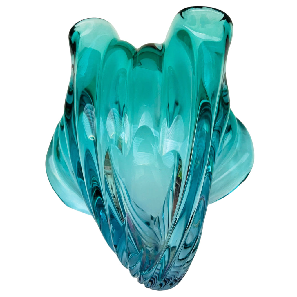 Barbini Murano Sommerso Blue Italian Art Glass Seashell Bowl