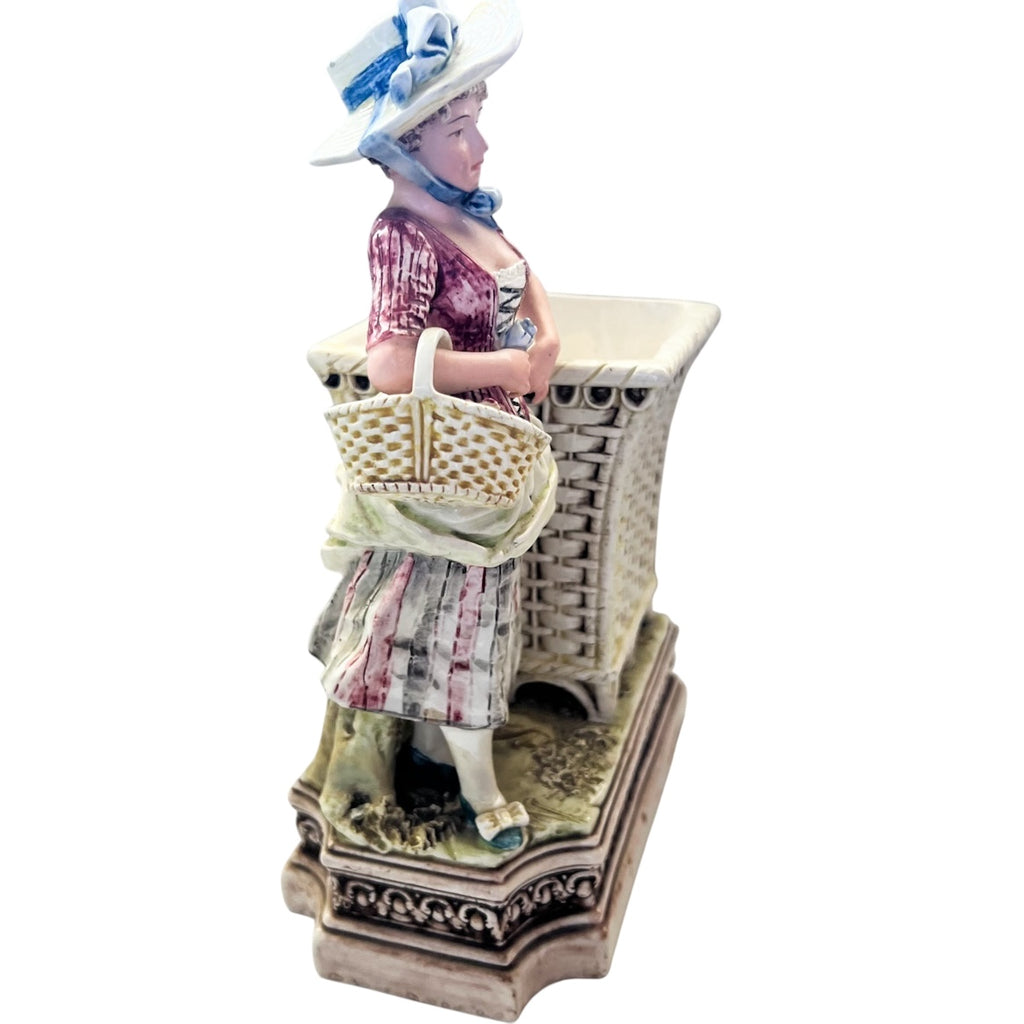 Antique Bisque Porcelain Figure Lady Planter Figurine