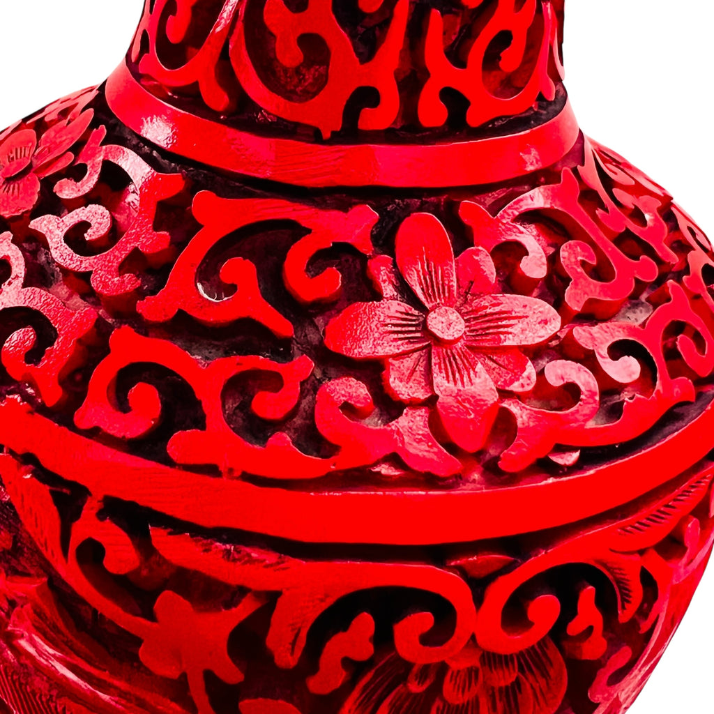 Vintage Chinese Carved Lacquer Cinnabar Village Scene Vase