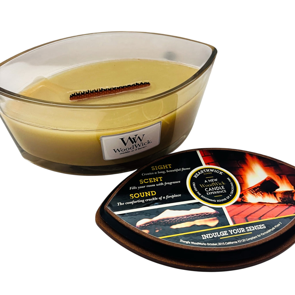 WoodWick Oval Candle in Cream with Wooden Lid