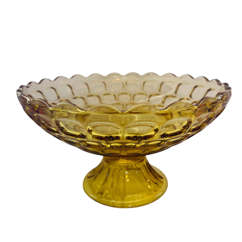 Vintage Federal Glass Yorktown Yellow Gold Colonial Mid-century Pedestal Bowl