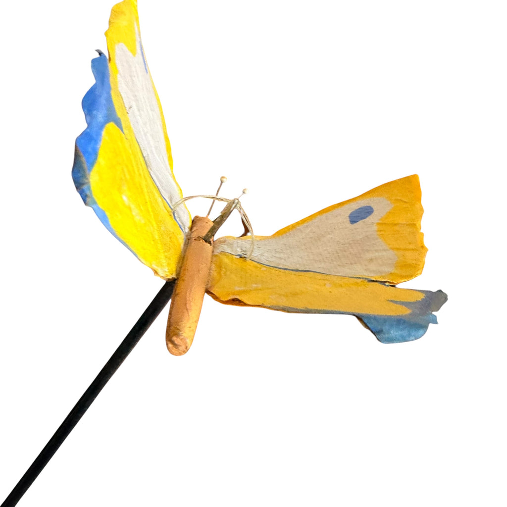 Vintage Handmade Butterfly Push- Wooden Stick Flaps Wings Toy