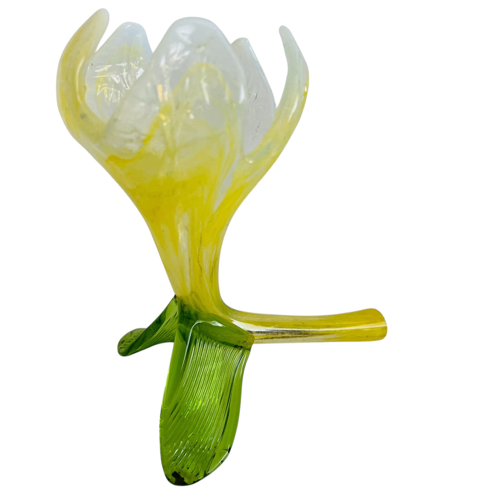 Vintage Kralik Yellow Opalescent Lily Floriform Bohemian Stem Bloom Tube Flower