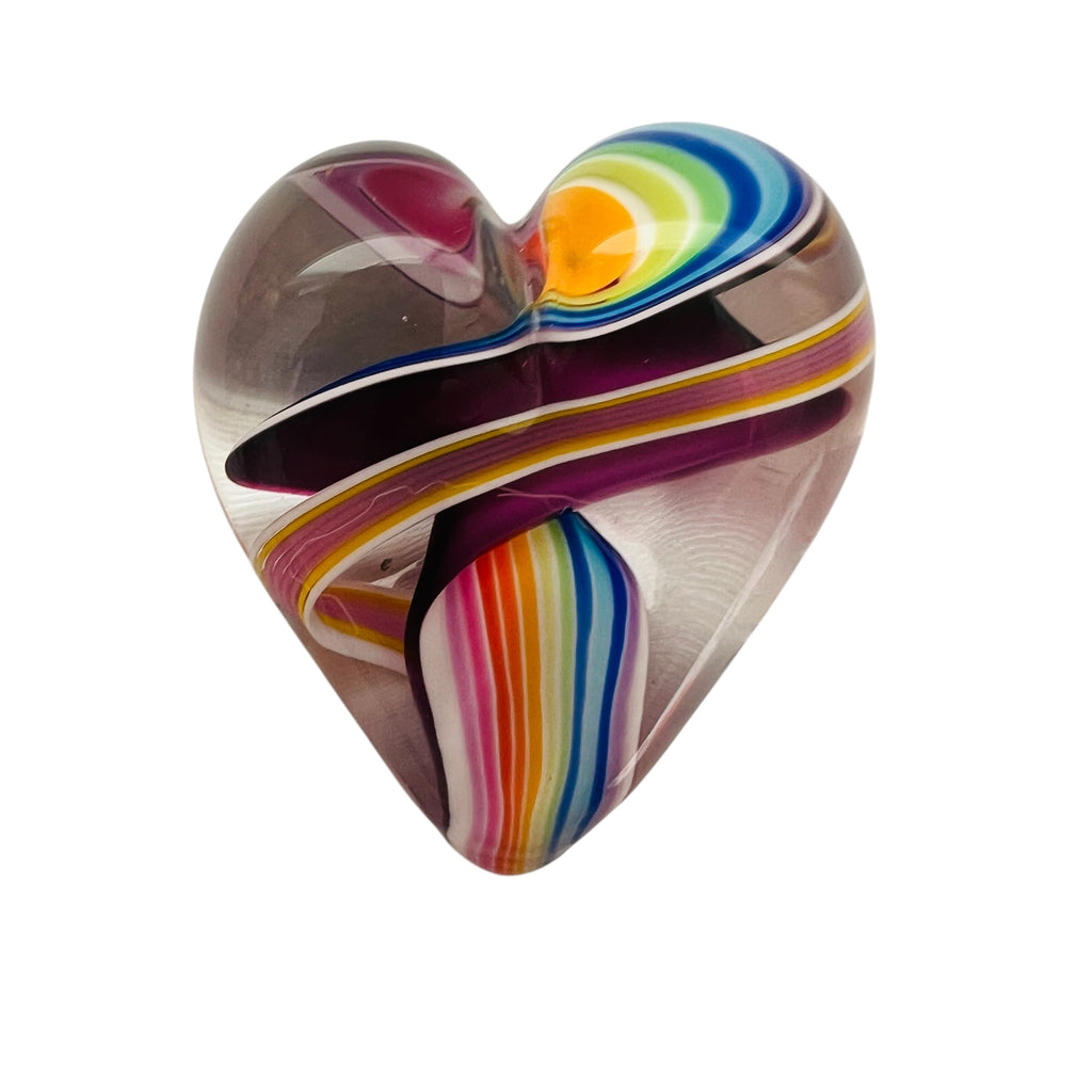 Steven Maslach Cuneo Furnace Rainbow Heart Art Glass Paperweight
