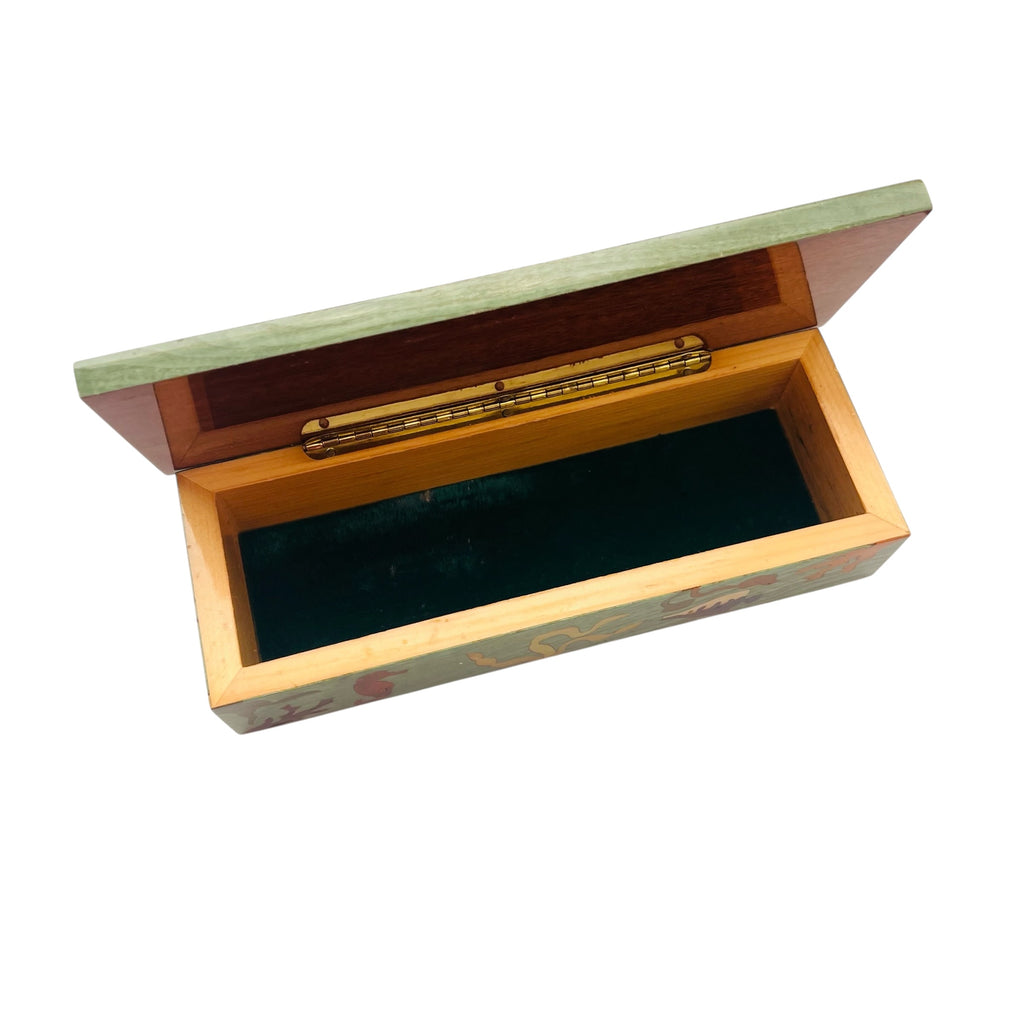 Vintage Hand-Painted Ocean Motif Wooden Lacquer Hinged Trinket Box