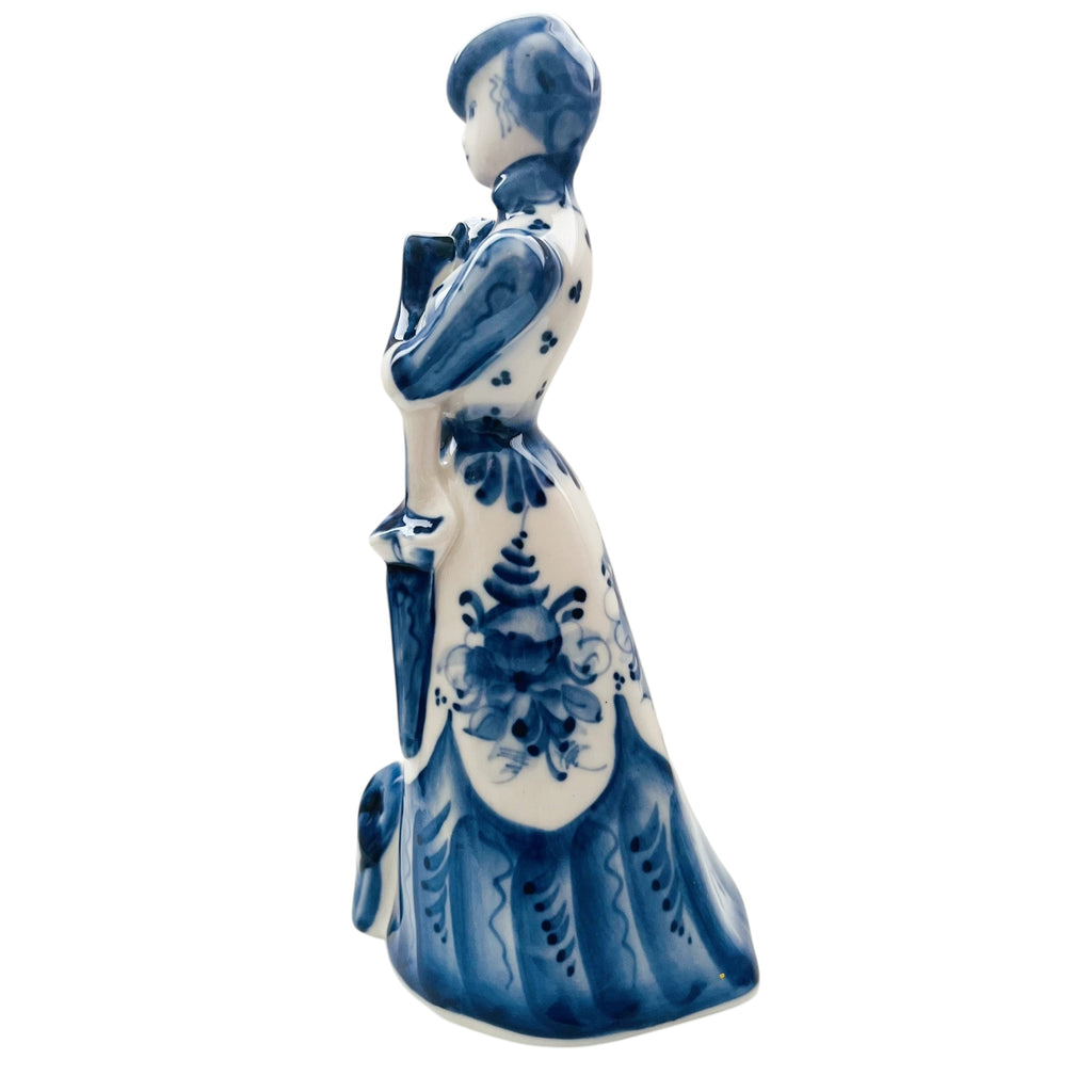 Vintage Victorian Lady with dog Hand Painted Porcelain Figurine