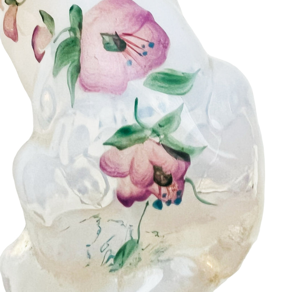 Fenton Art Glass White Opalescent Cat Hand Painted Signed Artist A Meeks