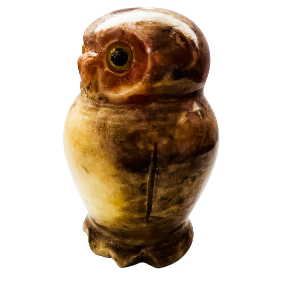 Vintage Italian Alabaster Stone Hand Carved Owl Figurine Paperweight