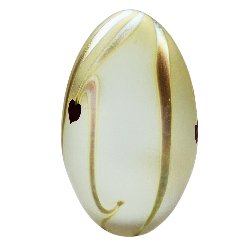 Vintage Heart Design Iridescent Matte Hand Blown Egg Signed Paperweight