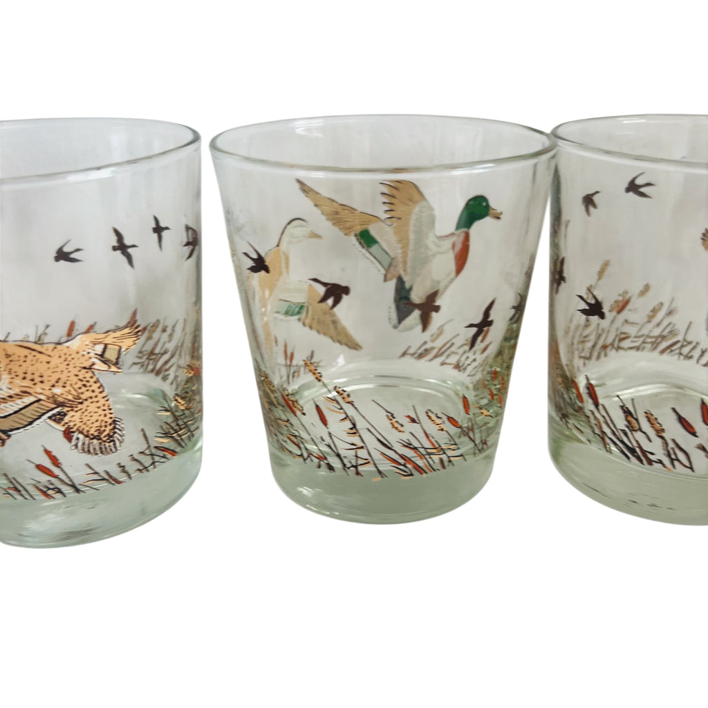 Vintage Libbey Wild Game Birds Low Ball Drinking Glasses Set of 4
