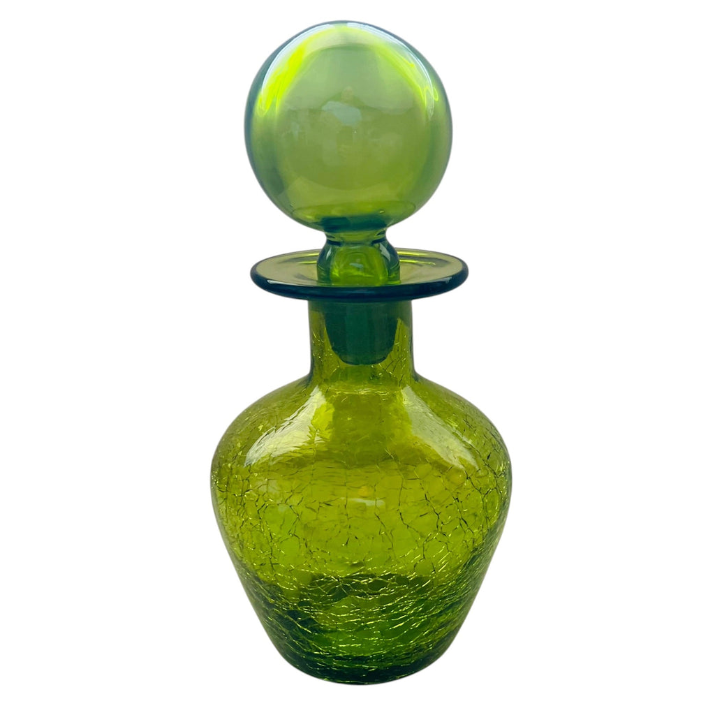 Vintage Blenko Green Crackle Glass Round Ball Stopper Decanter