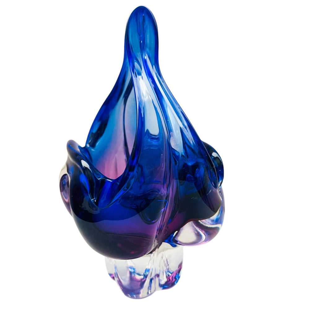 Vintage Czech Republic Art Bohemian Glass Hand Made Basket Bowl