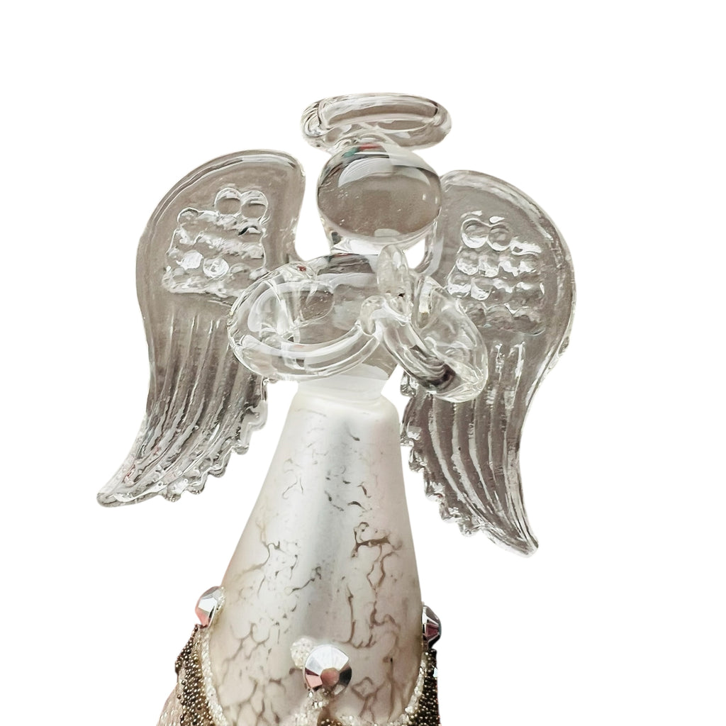 Vintage Pier 1 Glittery Glass Angel Collectible Holiday Christmas Figurine