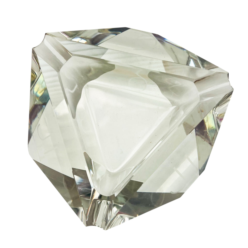 Vintage Crystal Triangle Clear Faceted Glass Ashtray
