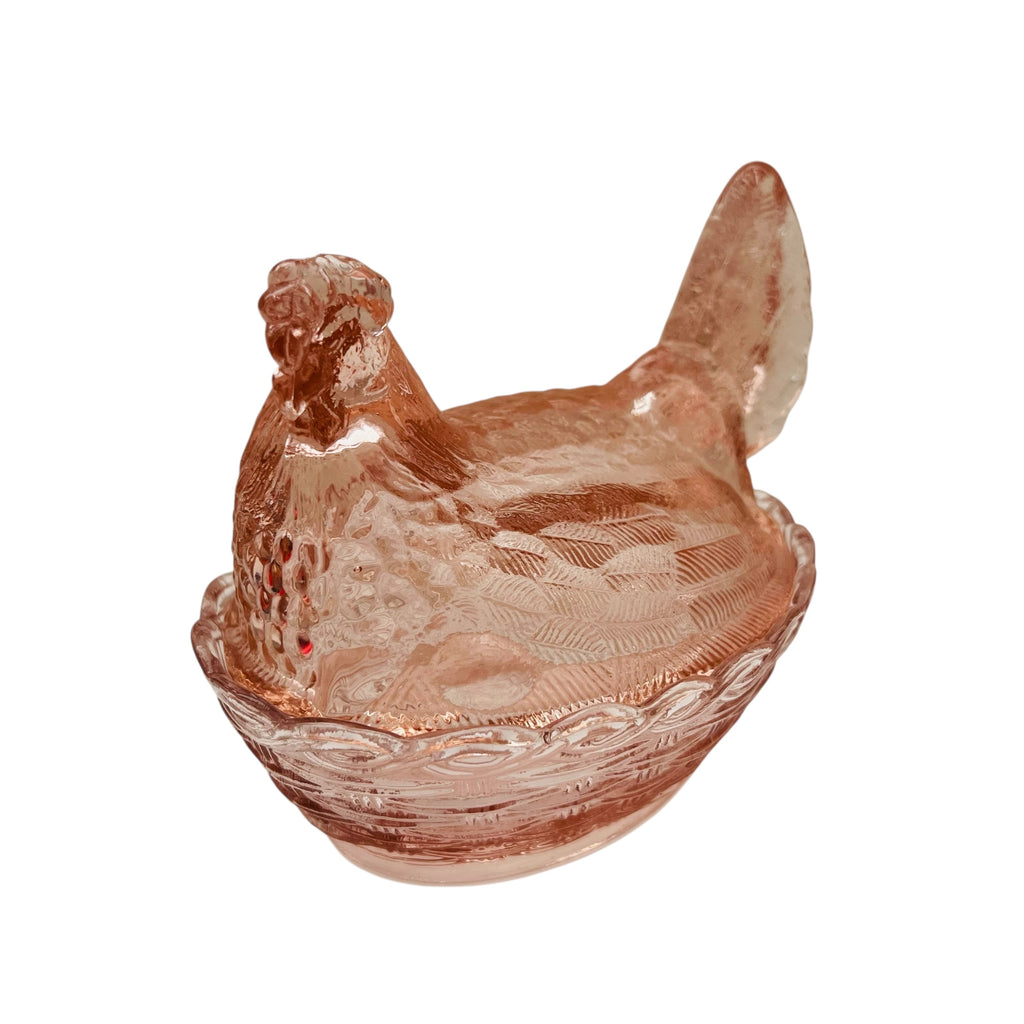 Vintage Pink Depression Glass Hen Candy Dish w/Lid
