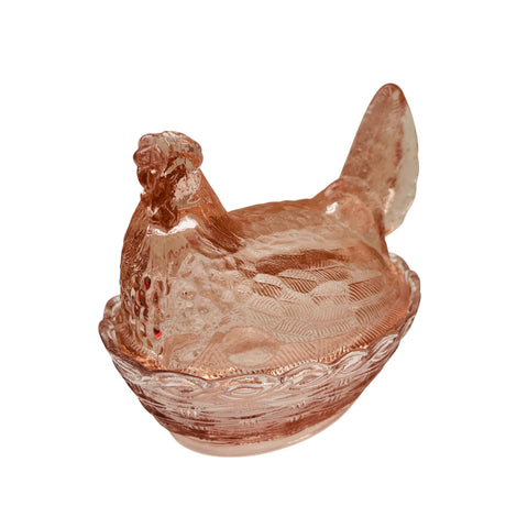Vintage Pink Depression Glass Hen Candy Dish w/Lid