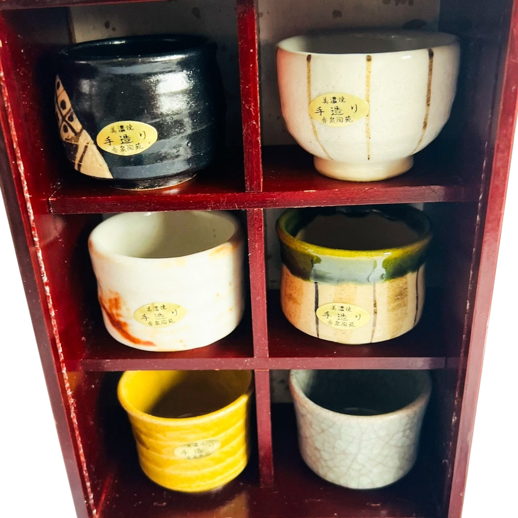 Vintage Japanese Mino Handmade Sakai Pottery 6 Cup Set