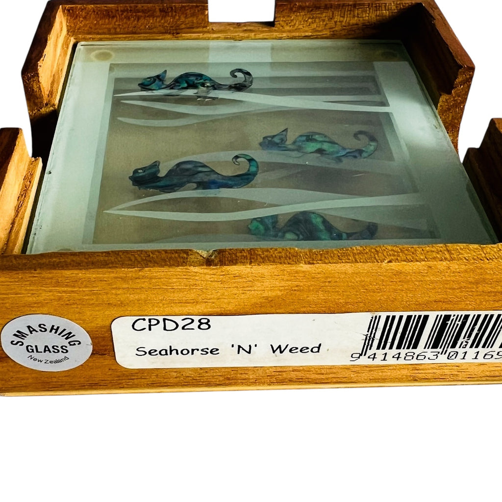 Smashing Glass New Zealand Seahorse Abalone Glass 4 Coaster Set
