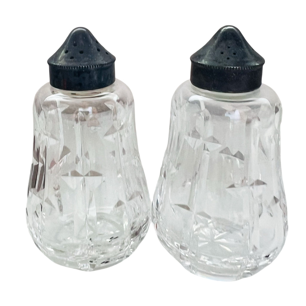 Vintage Waterford Crystal Salt and Pepper Shakers EPNS Lids