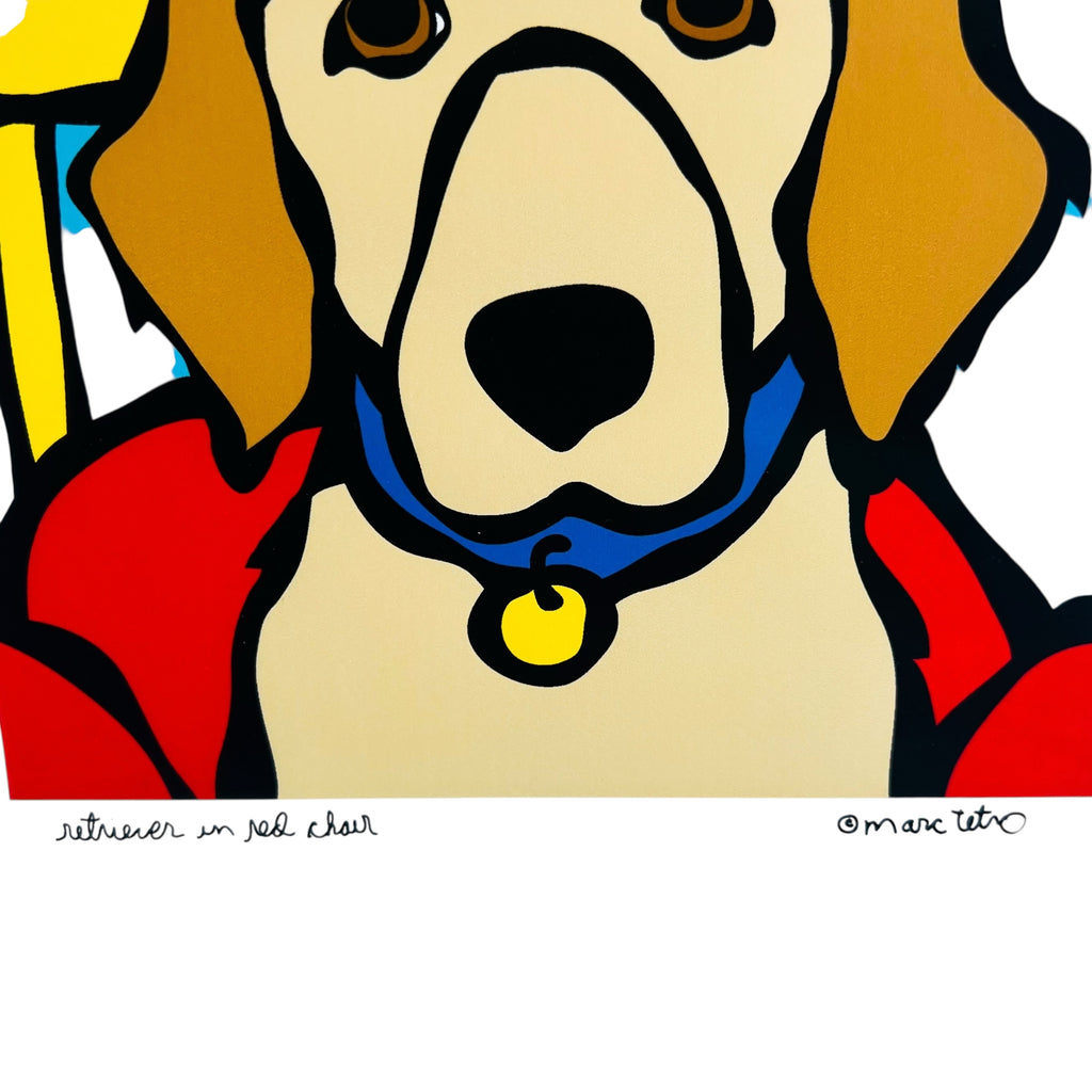 Marc Tetro Retriever In Red Chair Art Print Glass Frame