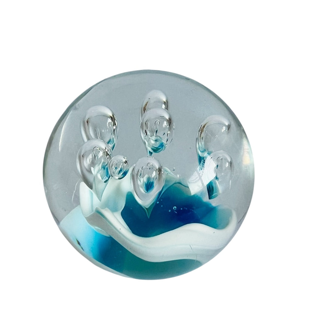 Vintage Studio Art Glass Bubble Swirl Artist Signed Paperweight