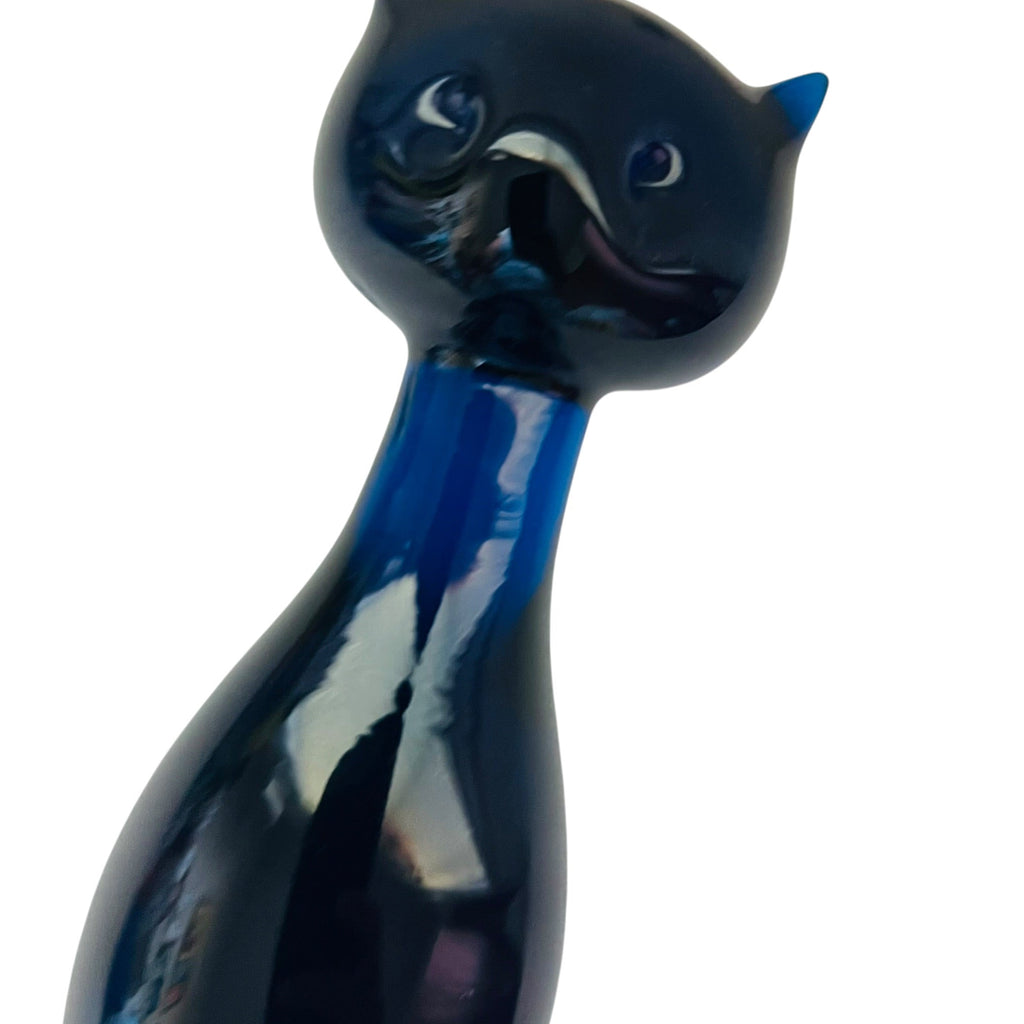 Vintage Bluenique Blue Art Glass Cat Figurine