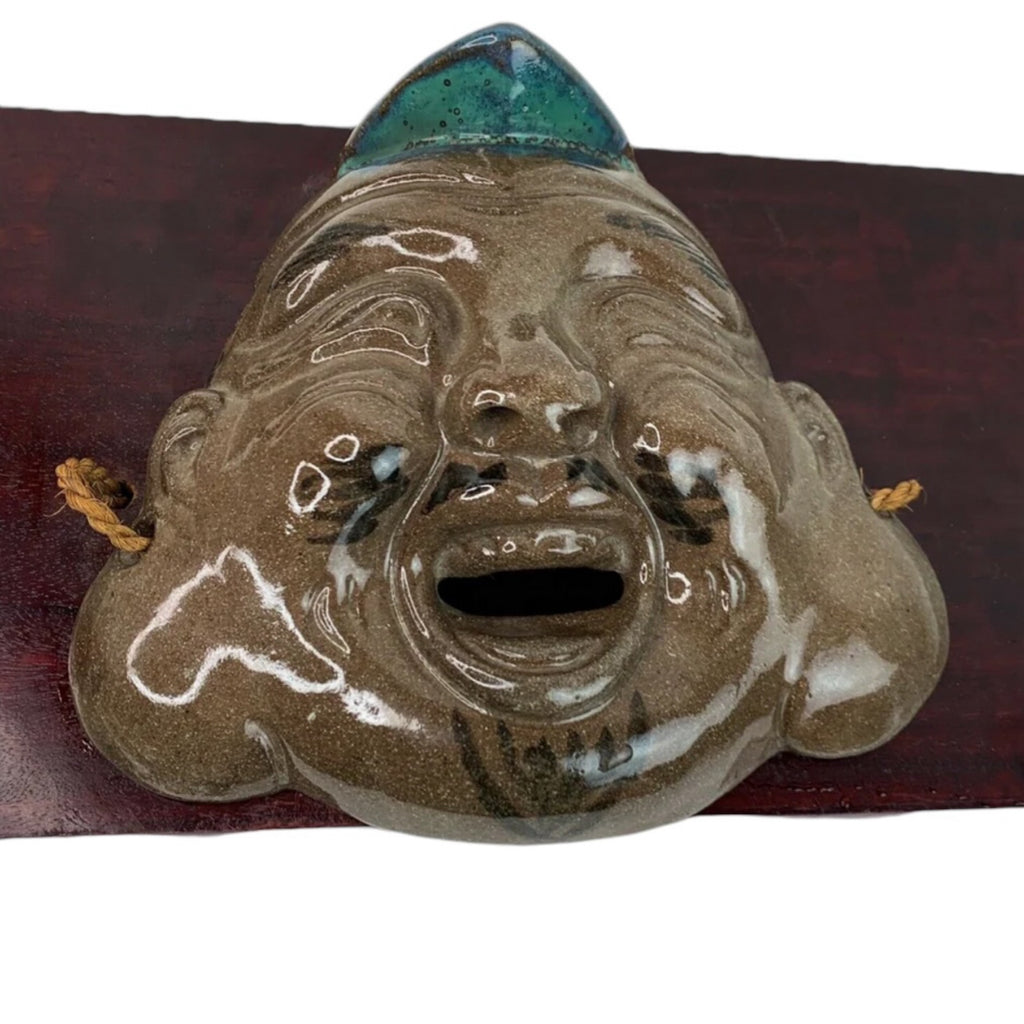 Shirokiya Mask Japanese Ceramic Face Mask On Wood Hanging Japan