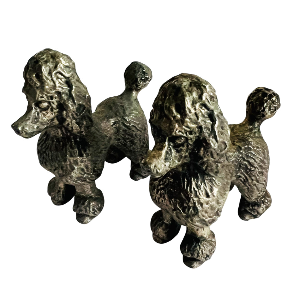 Vintage Pewter Metal Pair of Poodle Dog Figurines