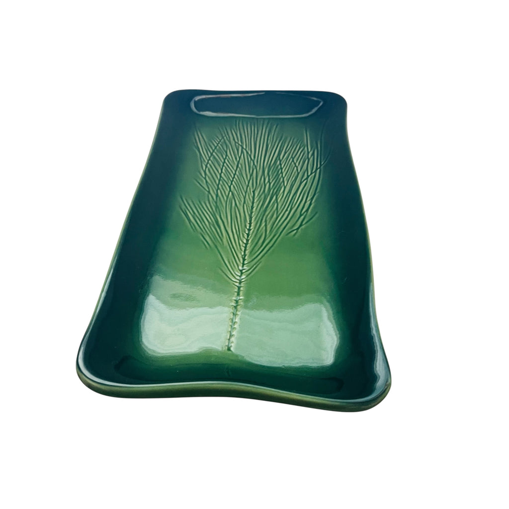 Kay Wayne Signed Studio Art Pottery Pine Needle Branch Serving Platter