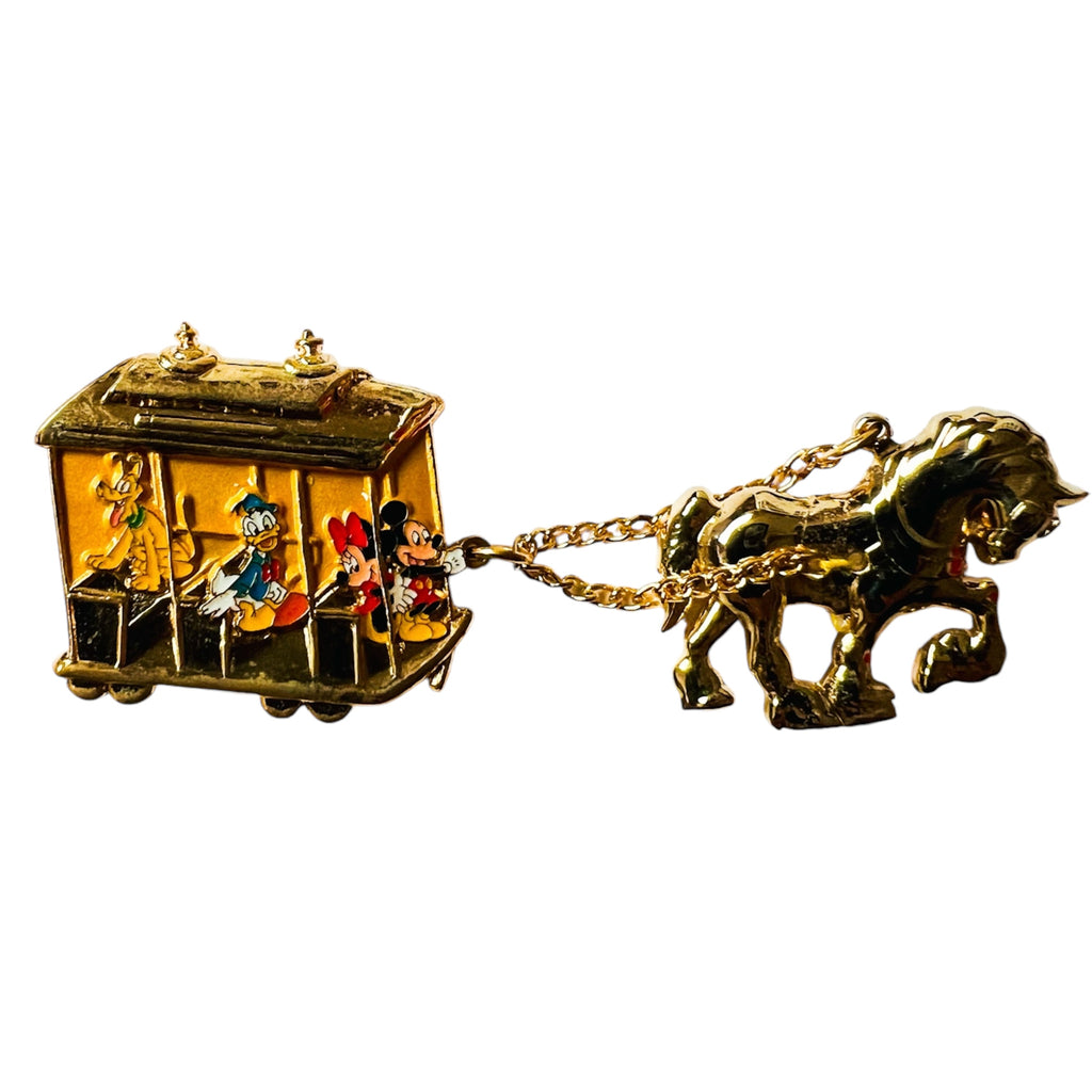 Disney Disneyland 50th Golden Vehicle Mickey Minnie Donald Pluto Horse Trolley Pin