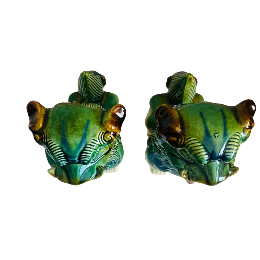 Vintage Green Ceramic Foo Dog Statues - Pair